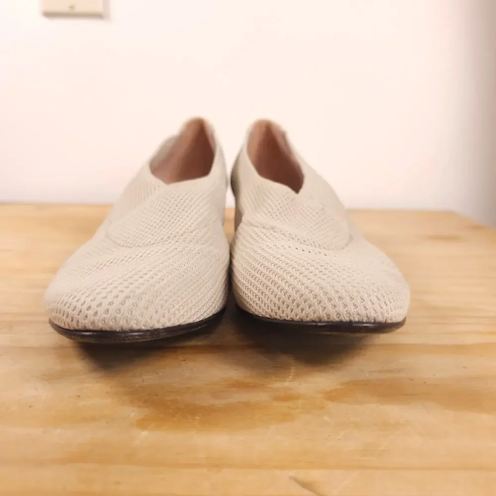 Taryn Rose Knit Stretch Celeste Round Toe Wedge Slip On Shoes Beige 7.5